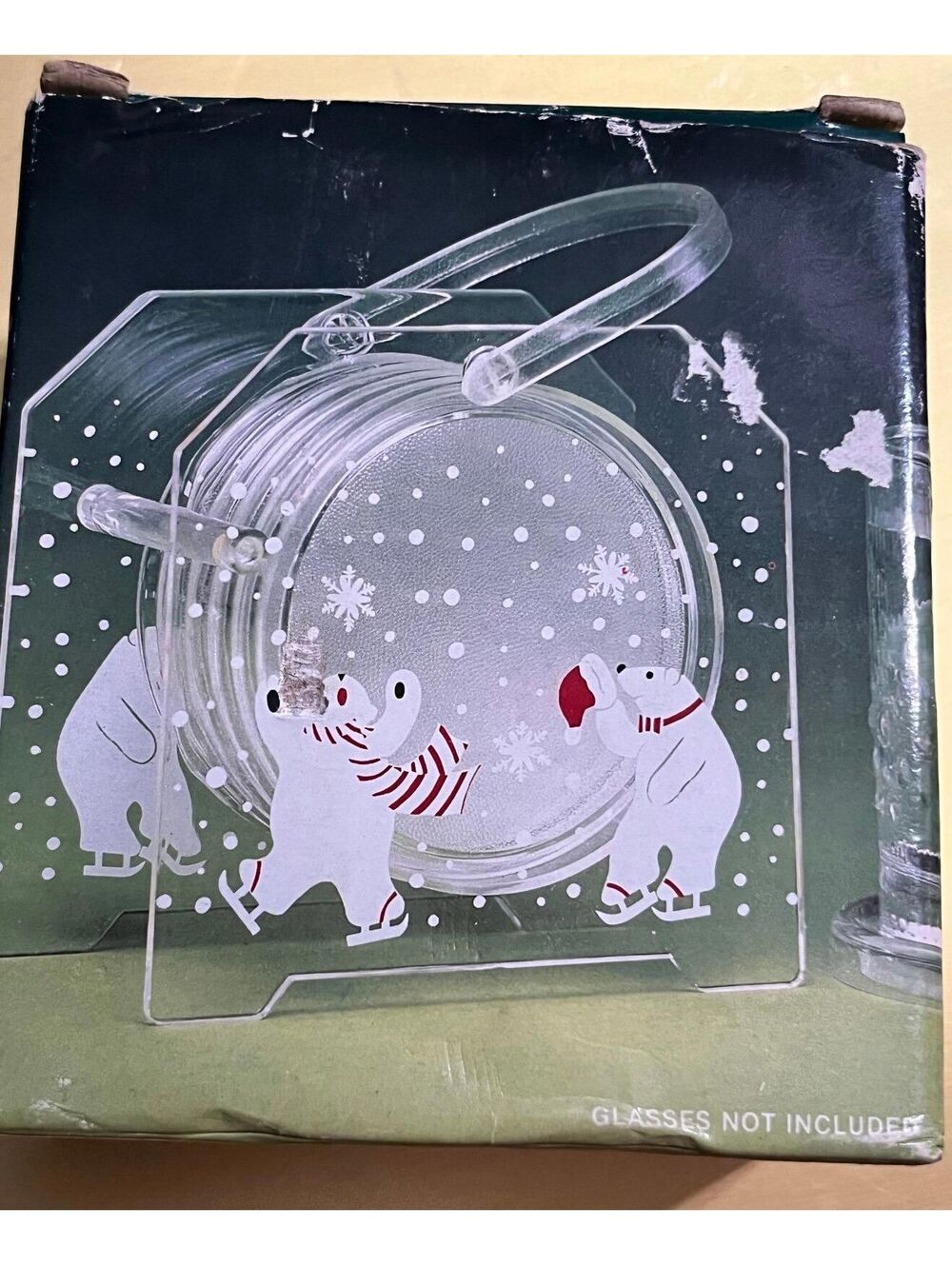 HOLIDAY COASTER SET Vtg 1970's Clear Acrylic 6 Coaster Set in Holder Polar Bears